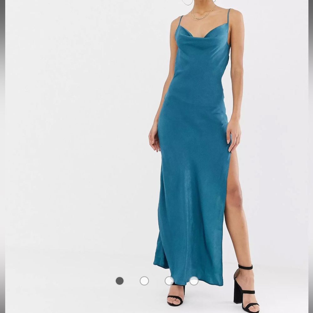 NWT MISSGUIDED TEAL SATIN COWL MAXI DRESS